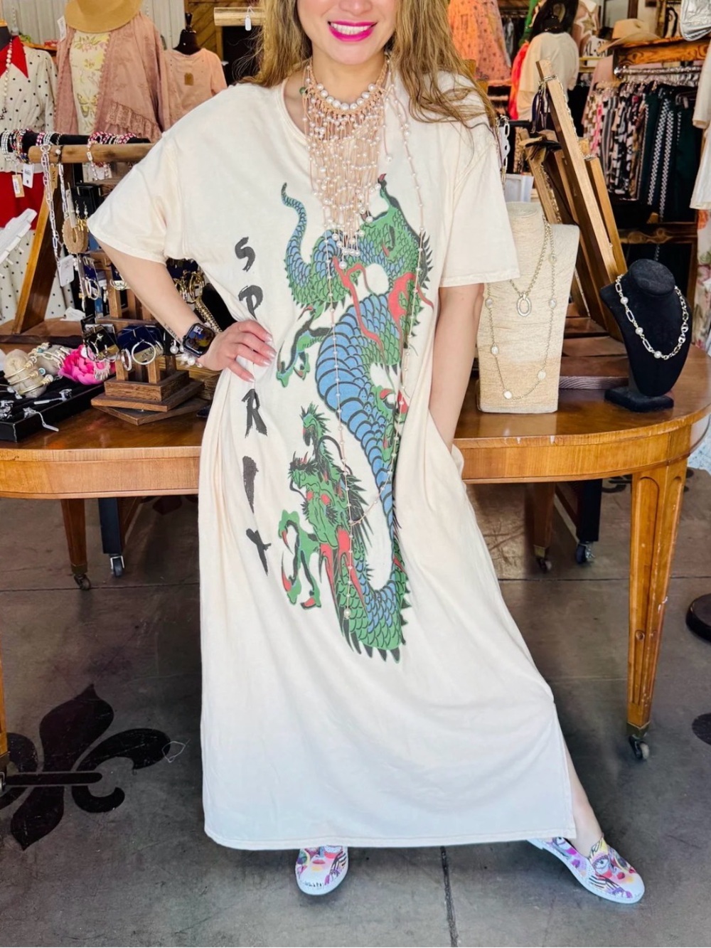 I Love Linen LeParisPetit Spirit Dragon Oversized Tee Dress